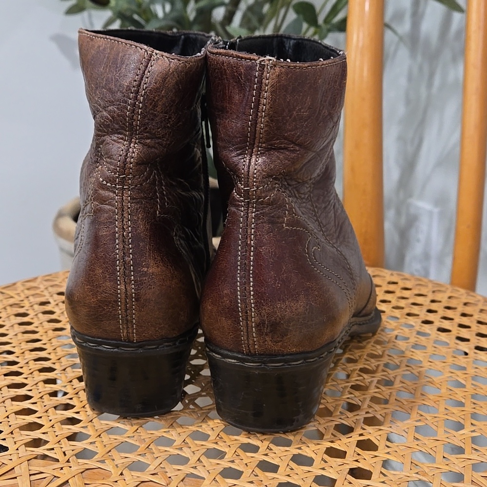 Vintage/Retro Y2K Rieker Brown Leather Cowboy/Western Ankle Boots - Picture 4 of 11